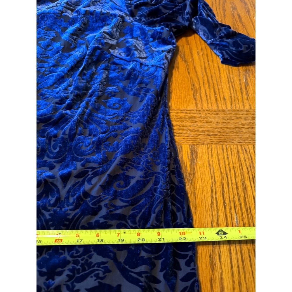 SLNY Womens 22W Navy Blue Velvet Burnout Damask Sheath Dress 3/4 Sleeve - Picture 10 of 10